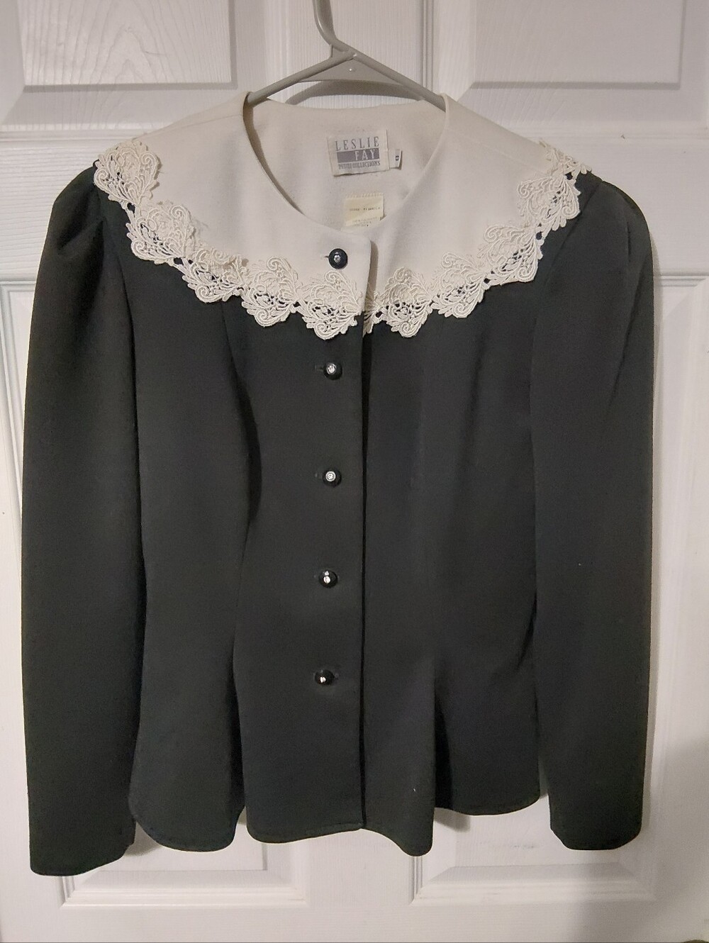 Leslie Fay Black Jacket with Ivory Lace Collar Suit With Skirt